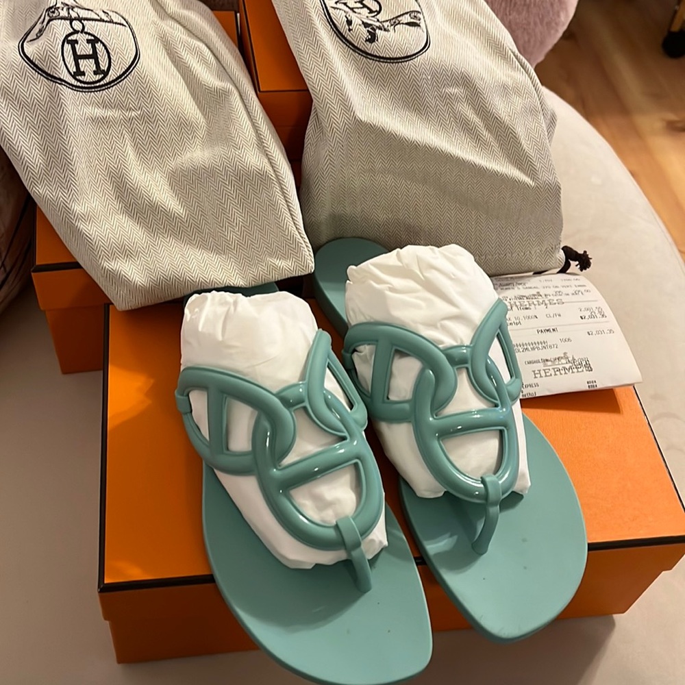 Hermès Egerie TPU women’s sandals 37 mint blue